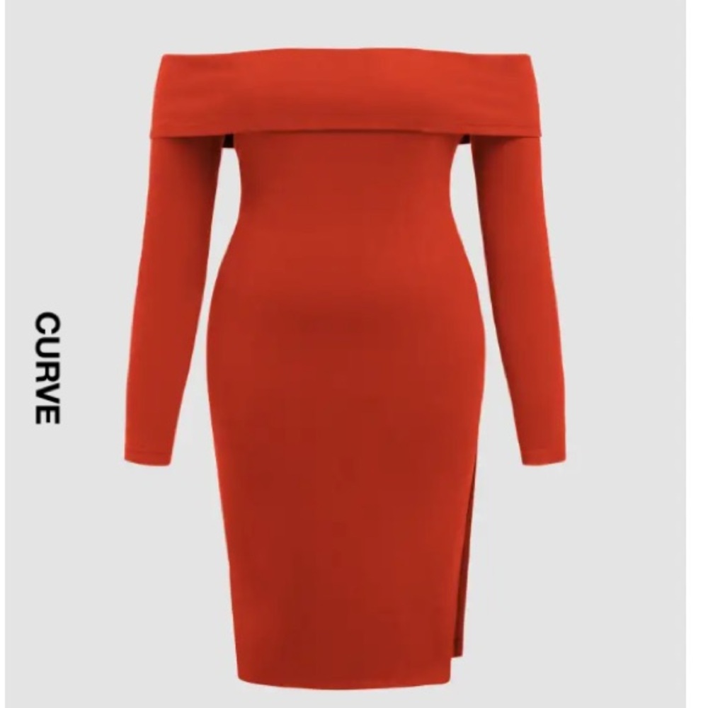 Cider Jersey Off-shoulder Solid Split Midi Dress Curve & Plus